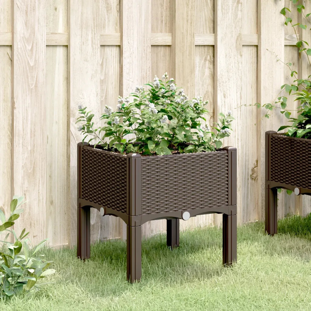 Fioriera | Cassetta per fiori | Vaso da Giardino con Gambe Marrone 40x40x42 cm in PP