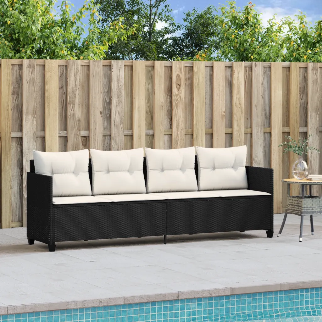Lettino Prendisole con Cuscini NeroÂ in Polyrattan