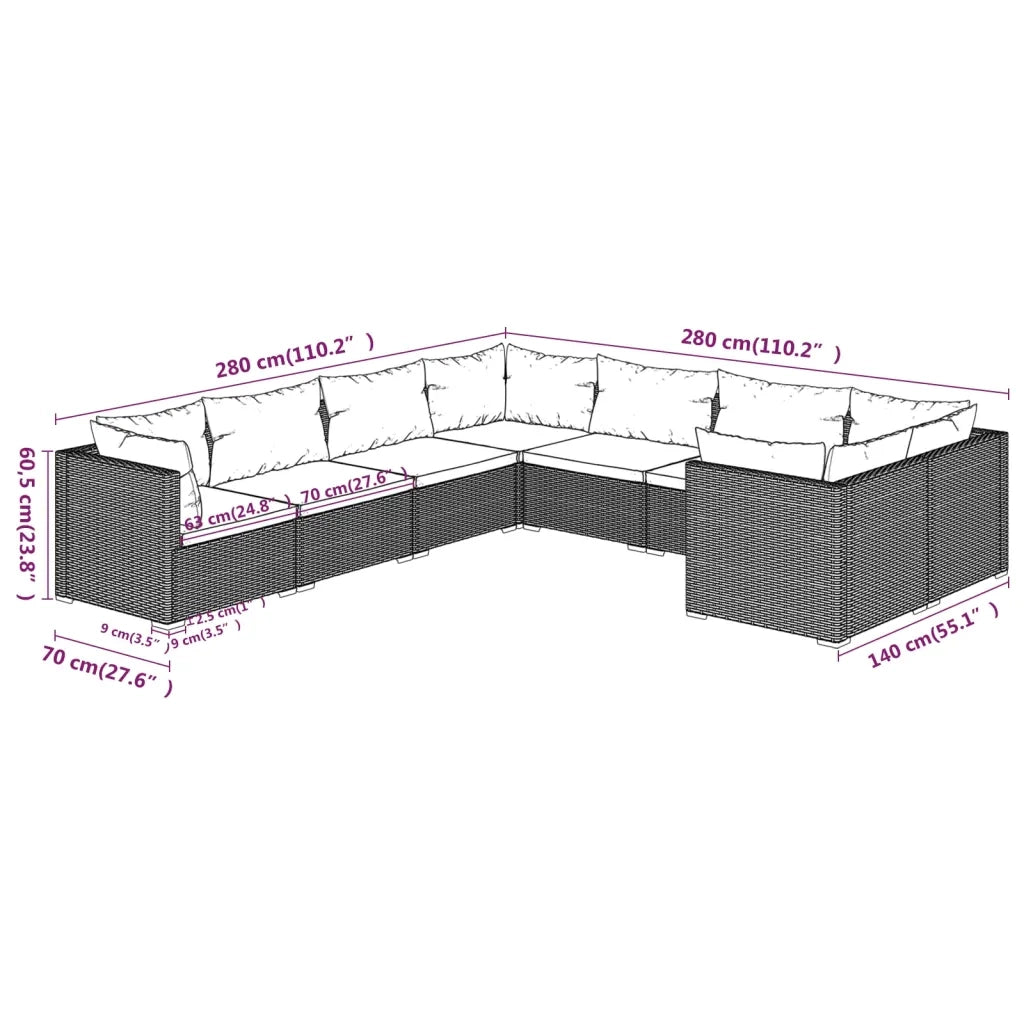 Set Divani da Giardino 8 pz con Cuscini in Polyrattan Marrone 3102755