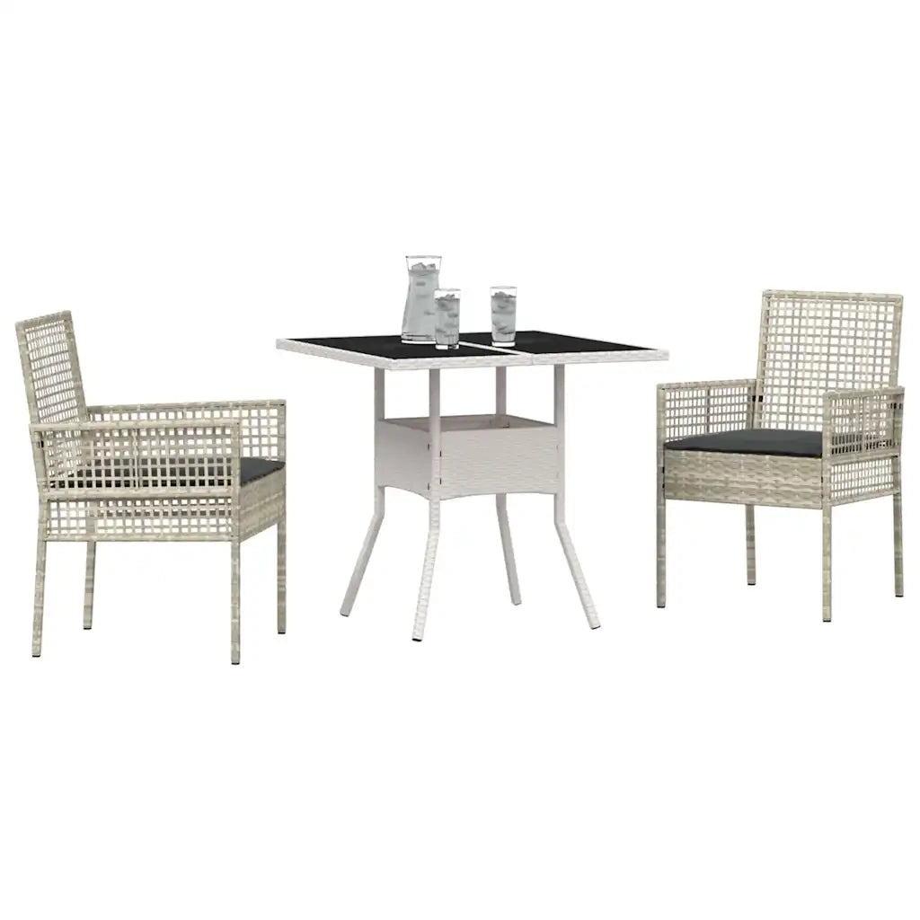 Set da Pranzo per Giardino 3 pz | Set Salotto da Giardino Grigio chiaro polyrattan