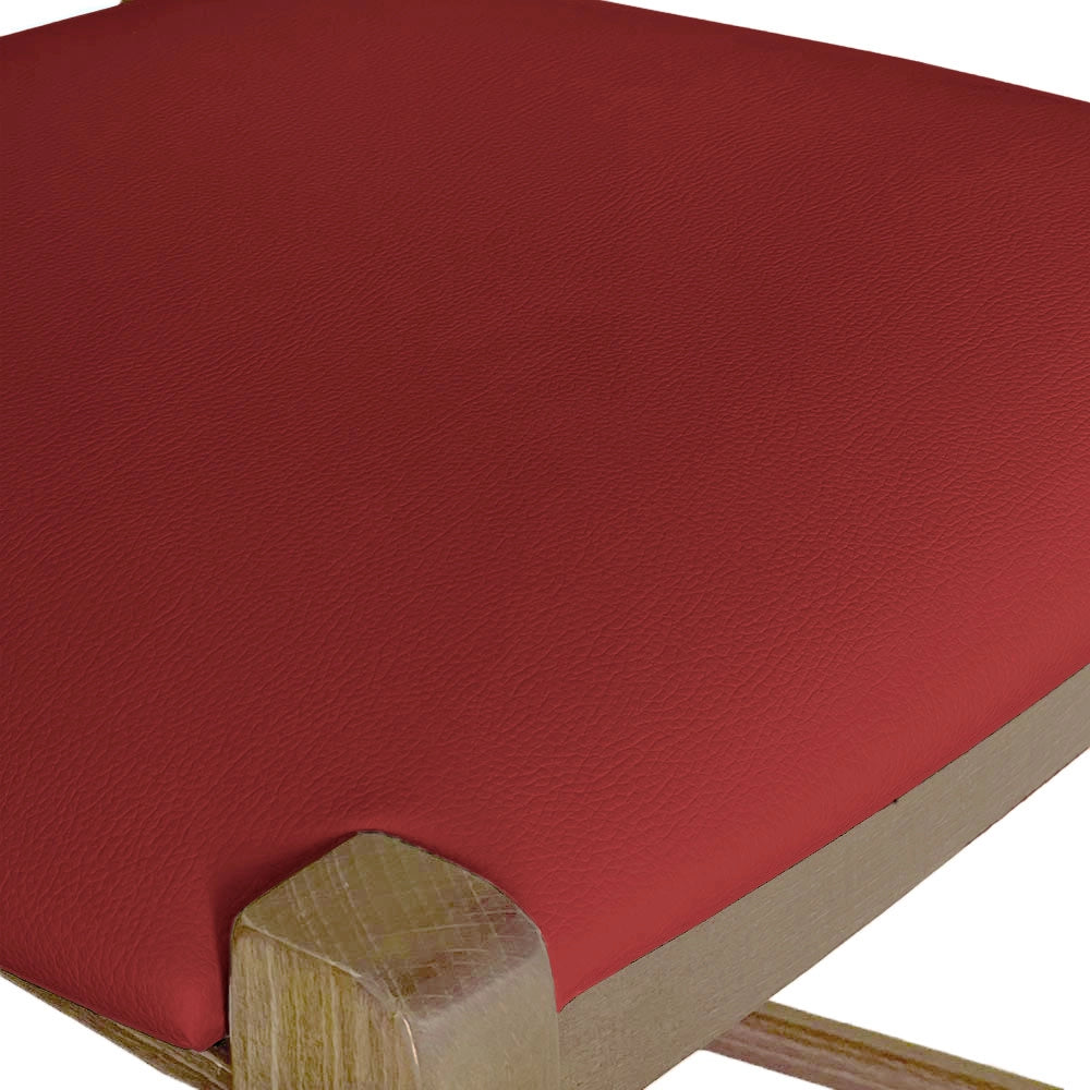 Sgabello h80 in legno noce chiaro con manico e seduta imbottita similpelle rosso