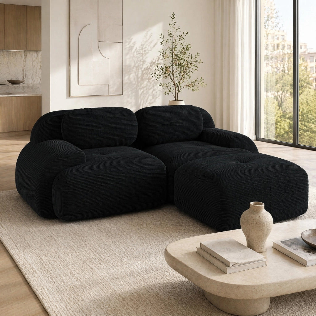 Divano angolare modulare 208x178x70 cm in velluto a coste nero HOMVRA