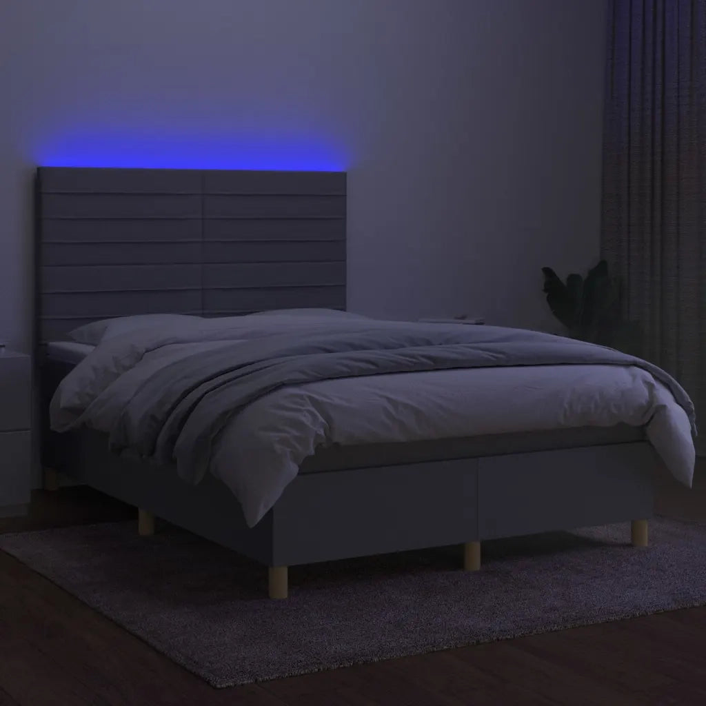 Letto a Molle Materasso e LED Grigio Chiaro 140x190 cm Tessuto 3135509