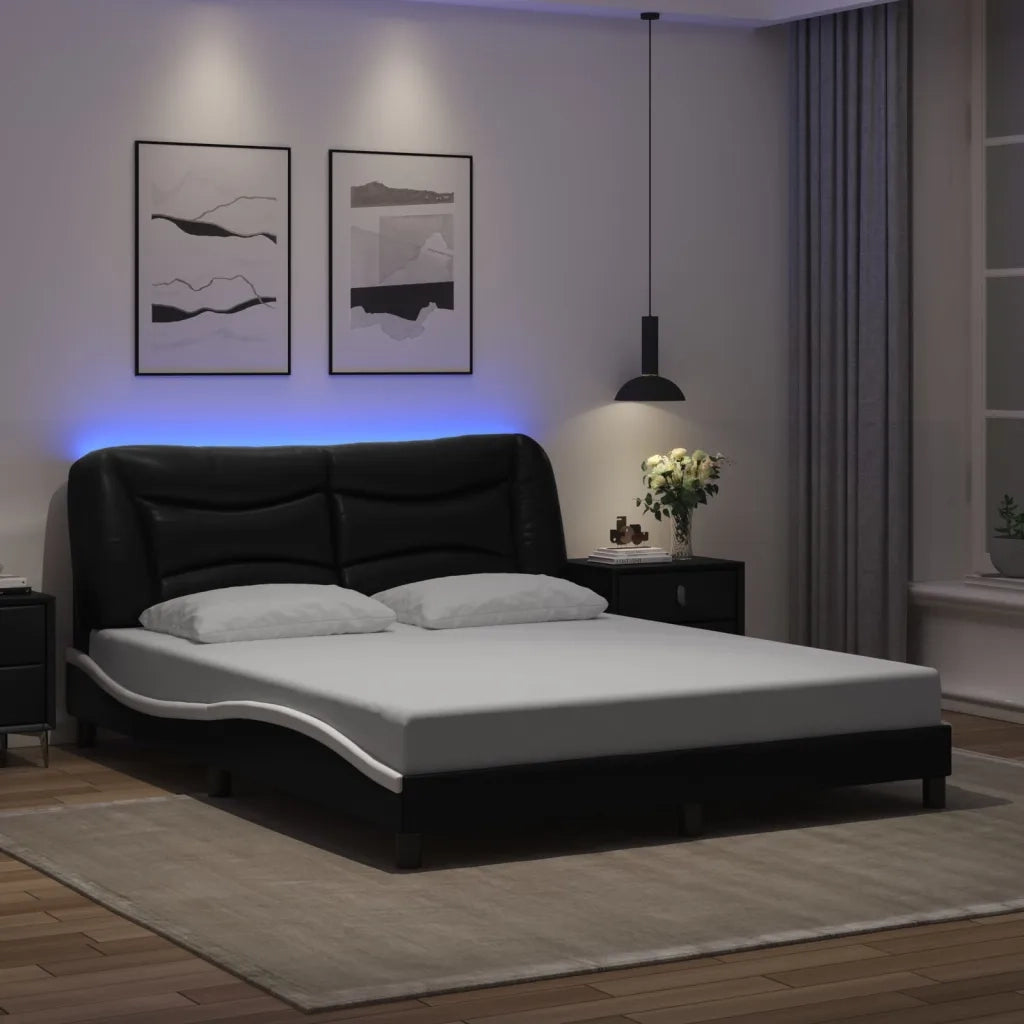 Giroletto con LED senza Materasso-Struttura Letto Hvar Nero e Bianco 160x200 cm