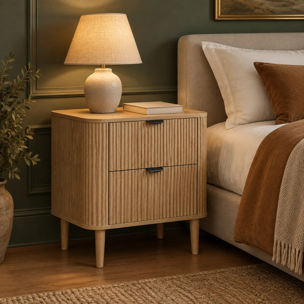 COMODINO 2 Cassetti in MDF Colore Rovere