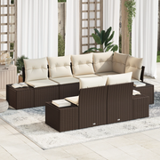 Set Divano da Giardino da 7 Pezzi con Cuscini Marrone Rattan Polimerico