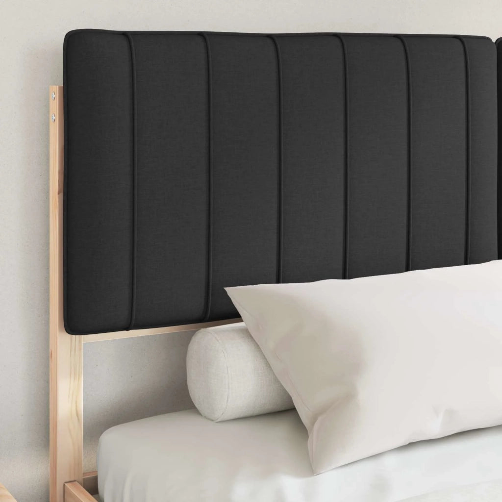 Letto con Testiera Rivestita Nero 150 x 200 cm Pino massello