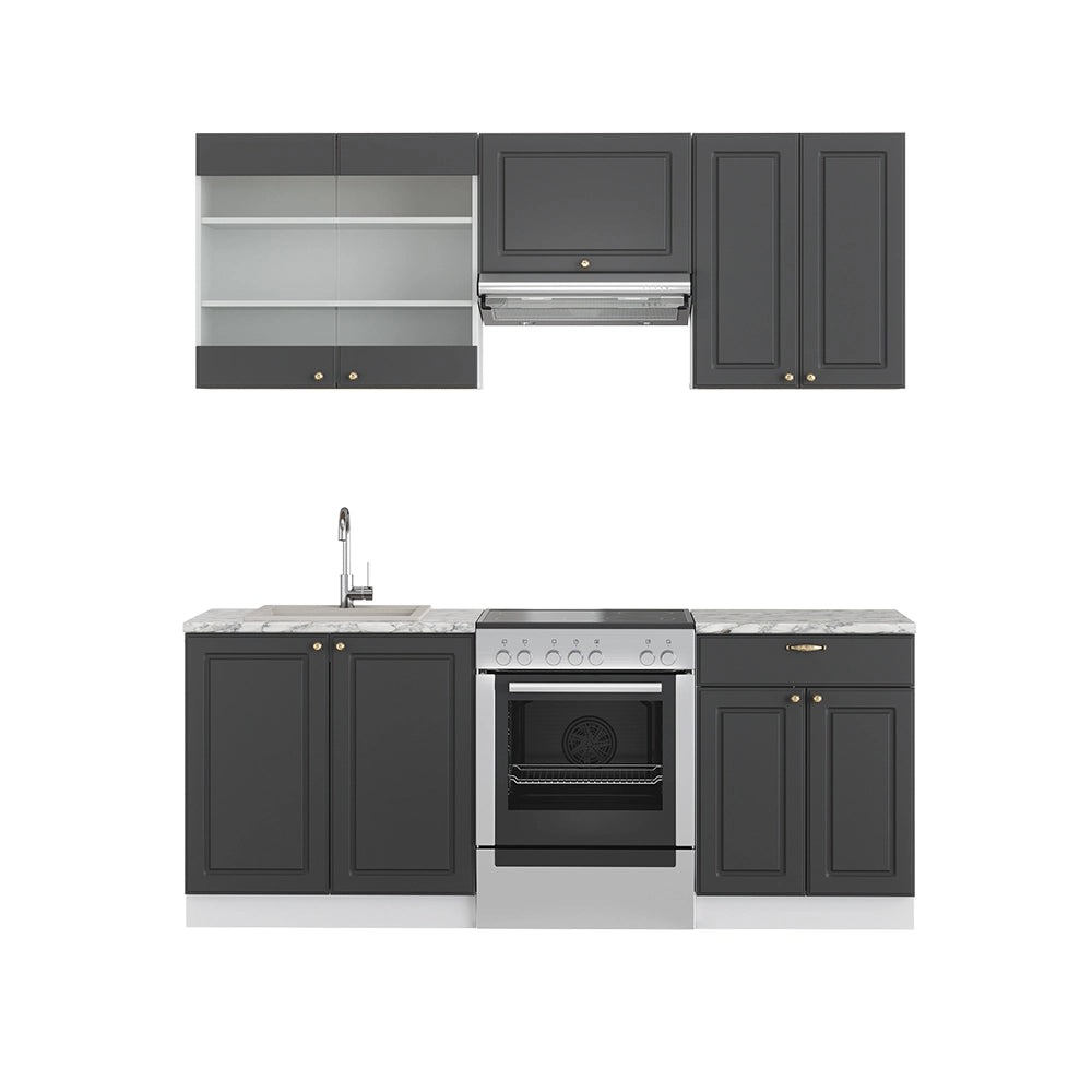 Cucina componibile Fame-Line Antracite-oro/Bianco 200 cm senza piano di lavoro Vicco