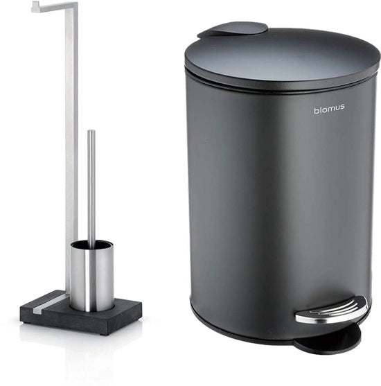 Set di spazzole per il water di acciaio inox grigio scuro, water (63,5 x 15 x 20 cm) & contenitore per i panni di acciaio verniciato in antracite, 3L (24,5 x 17 x 17 cm, antracite)