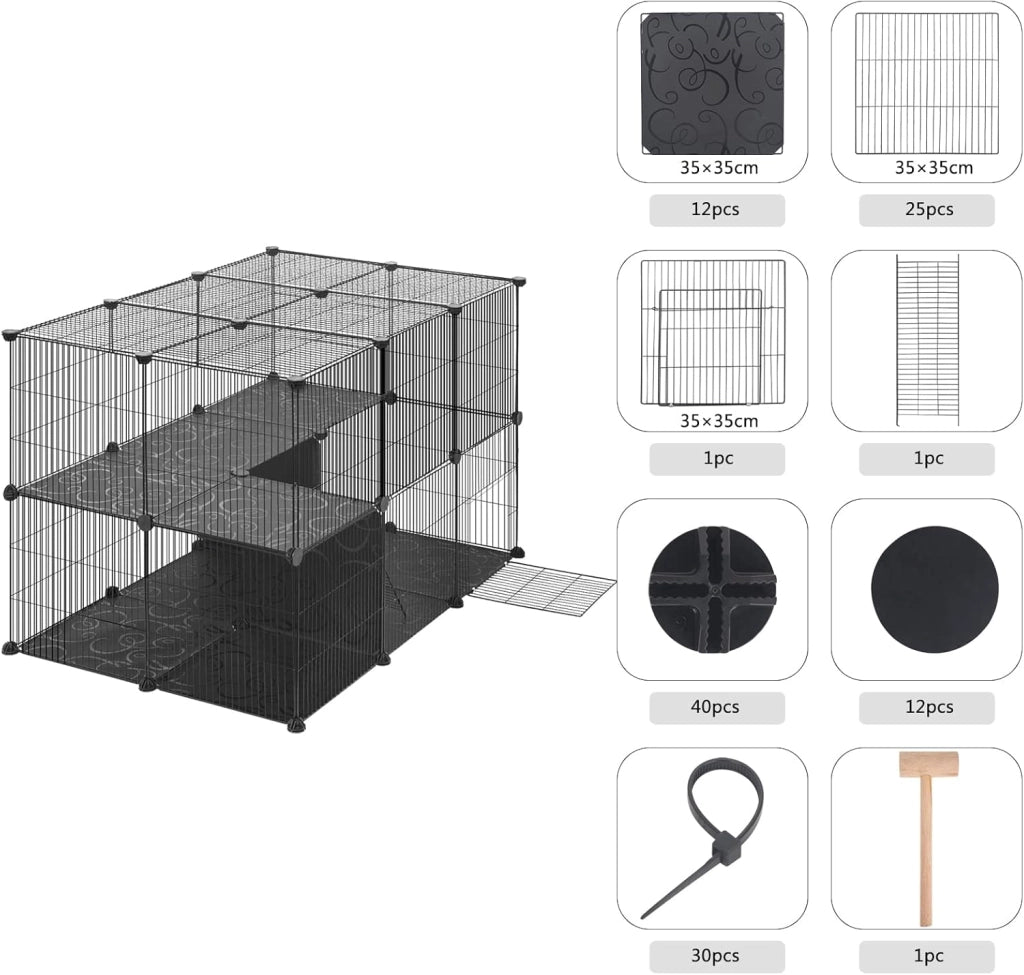 Recinto per Conigli, Recinto Conigli da Interno,DIY Recinzione Libera 38 Pannelli 35x35cm Acciaio e Resina, Box per Piccoli Animali, Recinto Modulare per Cincillà, Porcellini d'India