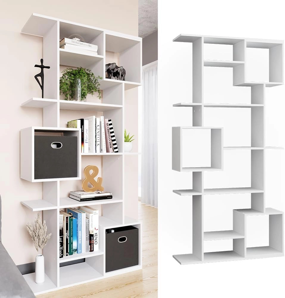 Scaffale Cube, Bianco, 92 x 187.7 cm, per una suddivisione flessibile degli spazi e una conservazione aperta