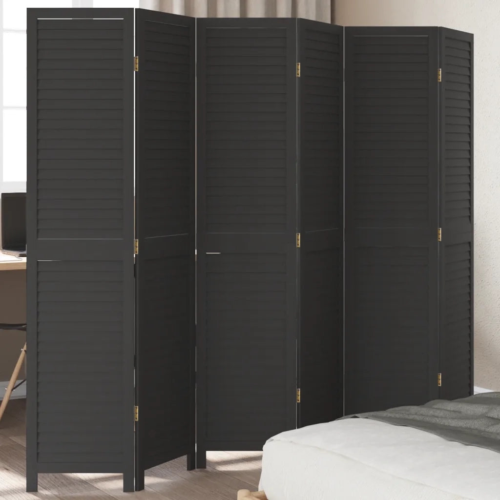 Divisorio Ambienti | Divider per stanze | Paravento 6 Pannelli Nero Legno Massello di Paulownia