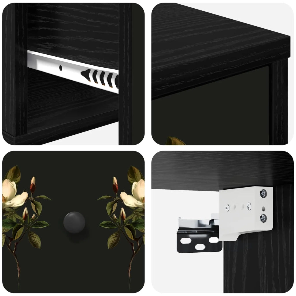 Mobiletto da comodino a parete BREMEN Rovere Nero 8007503