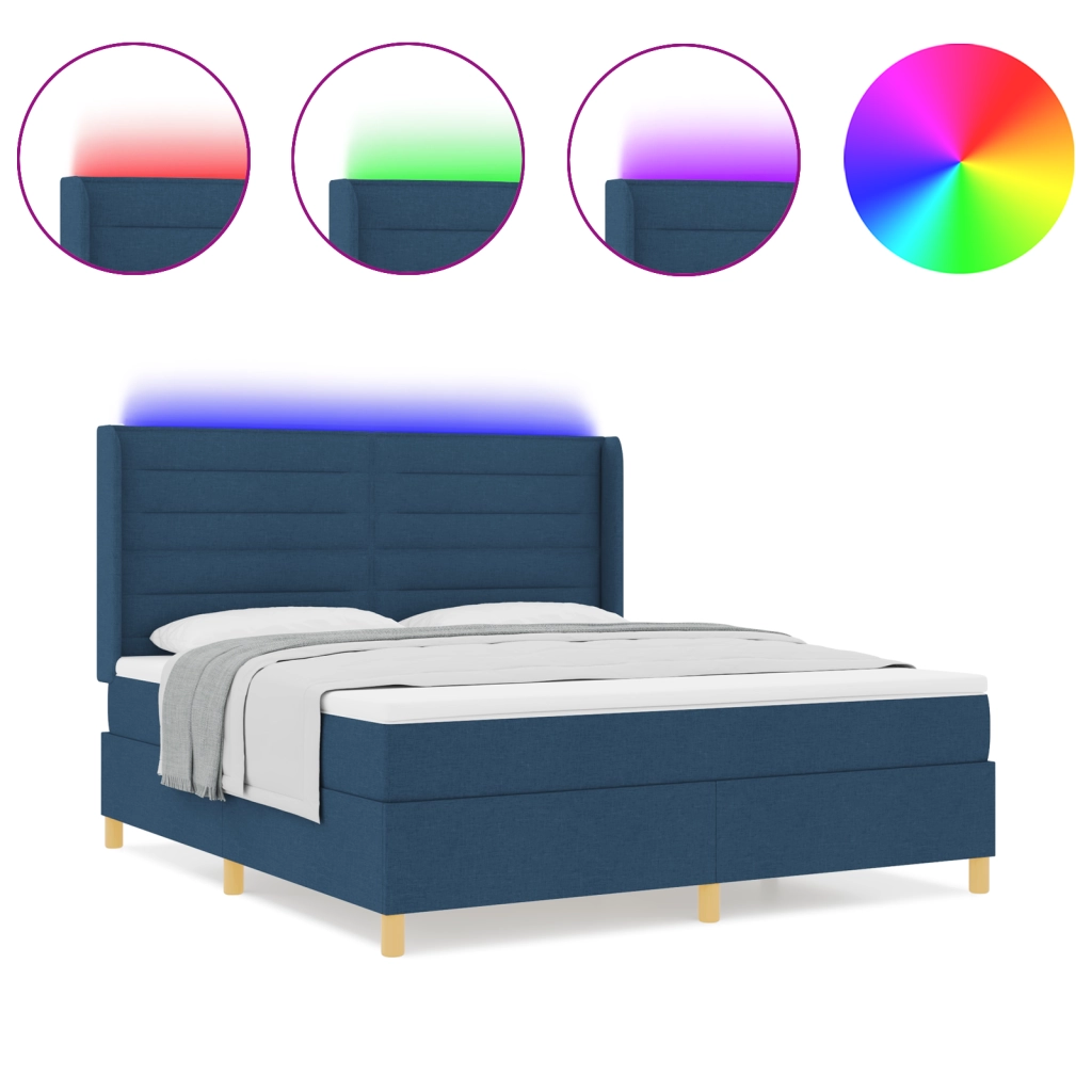 Letto Box Spring con Materasso e LED Blu 180x200 cm Tessuto