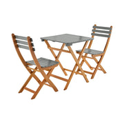 Set tavolo da giardino in legno di acacia con 2 sedie pieghevoli,