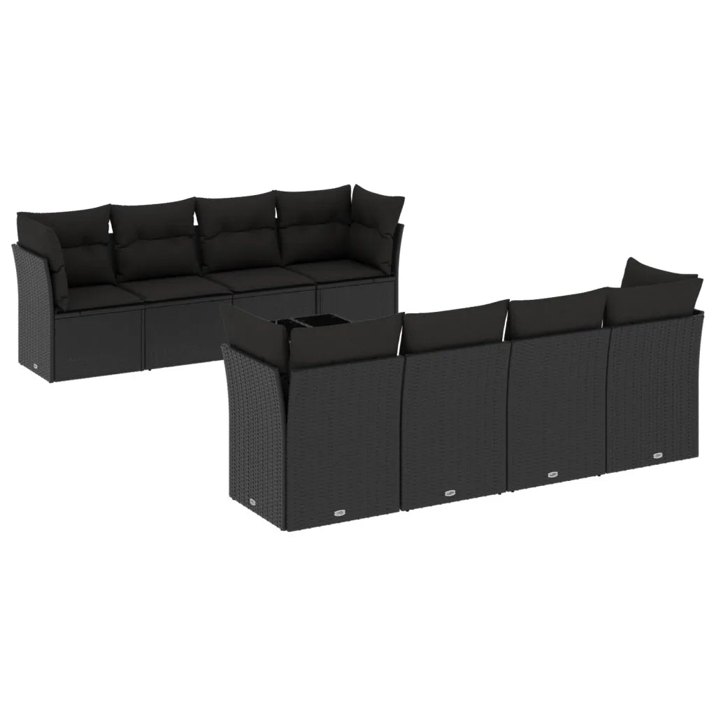 Set Divani da Giardino 9 pz con Cuscini Nero in Polyrattan 3249144