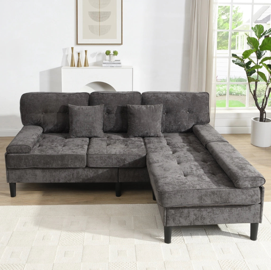 Divano angolare modulare a L in chenille con funzione letto e pouf mobile, 195 cm, ideale per appartamenti