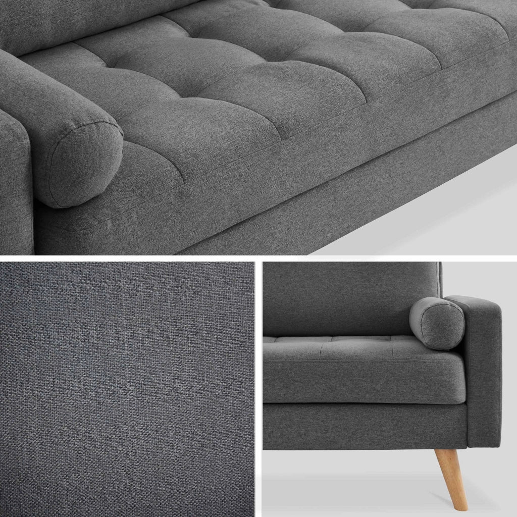 Divano in stile scandinavo in tessuto semplice, 3 posti, grigio scuro
