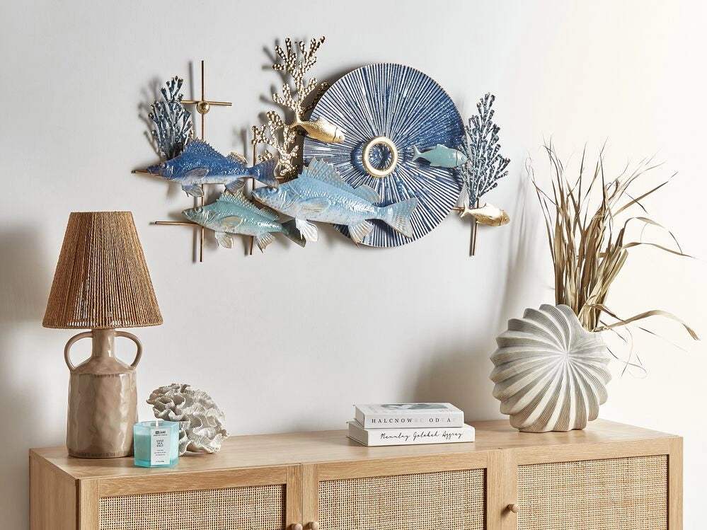 Decorazione murale in ferro blu e oro Arte murale fatta a mano Accessorio moderno