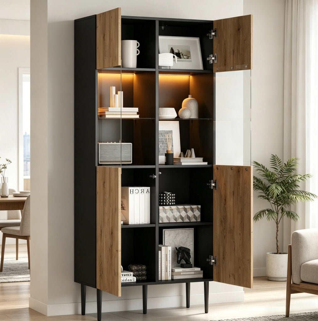 Vetrina moderna LED 80x35x180 cm in MDF, vetro temperato e metallo