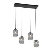 Lampadario 4 Luci Selene In Acciaio Nero E Vetri Plissettati Fumè