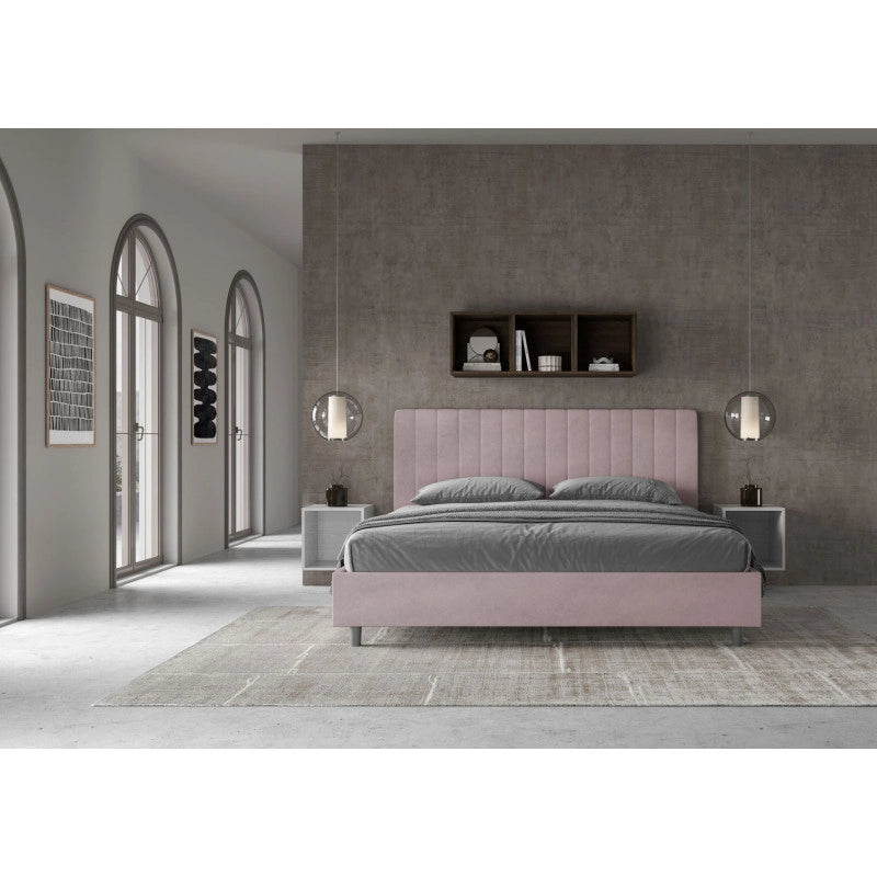Letto imbottito Matrimoniale 200x210 cm Agueda - Con rete,Glicine,Microfibra