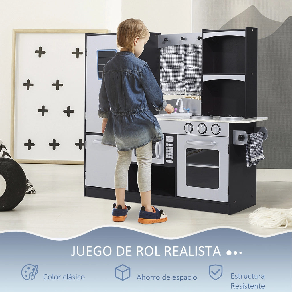 Cucina Giocattolo per Bambini in Legno ¨C zephmum ¨C 105x31.5x95 cm Marrone e Argento con Accessori