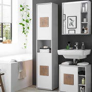 Cassettone da bagno alto in bianco e applicazioni di legno di noce - spazio di archiviazione ampio - 40 x 190 x 30 cm cassettone da bagno alto