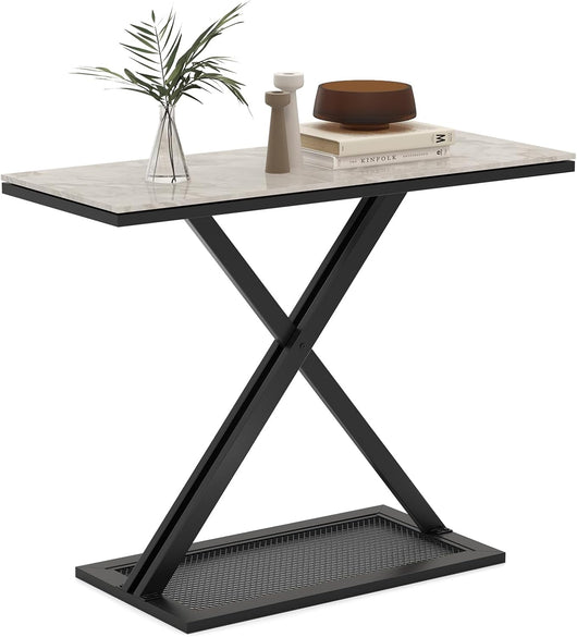 Tavolo Consolle, Tavolo d’Ingresso con Dispositivo Anti-ribaltamento, Piano in Marmo, Struttura Metallica e Piedini Regolabili, Consolle per Soggiorno, Corridoio e Ingresso