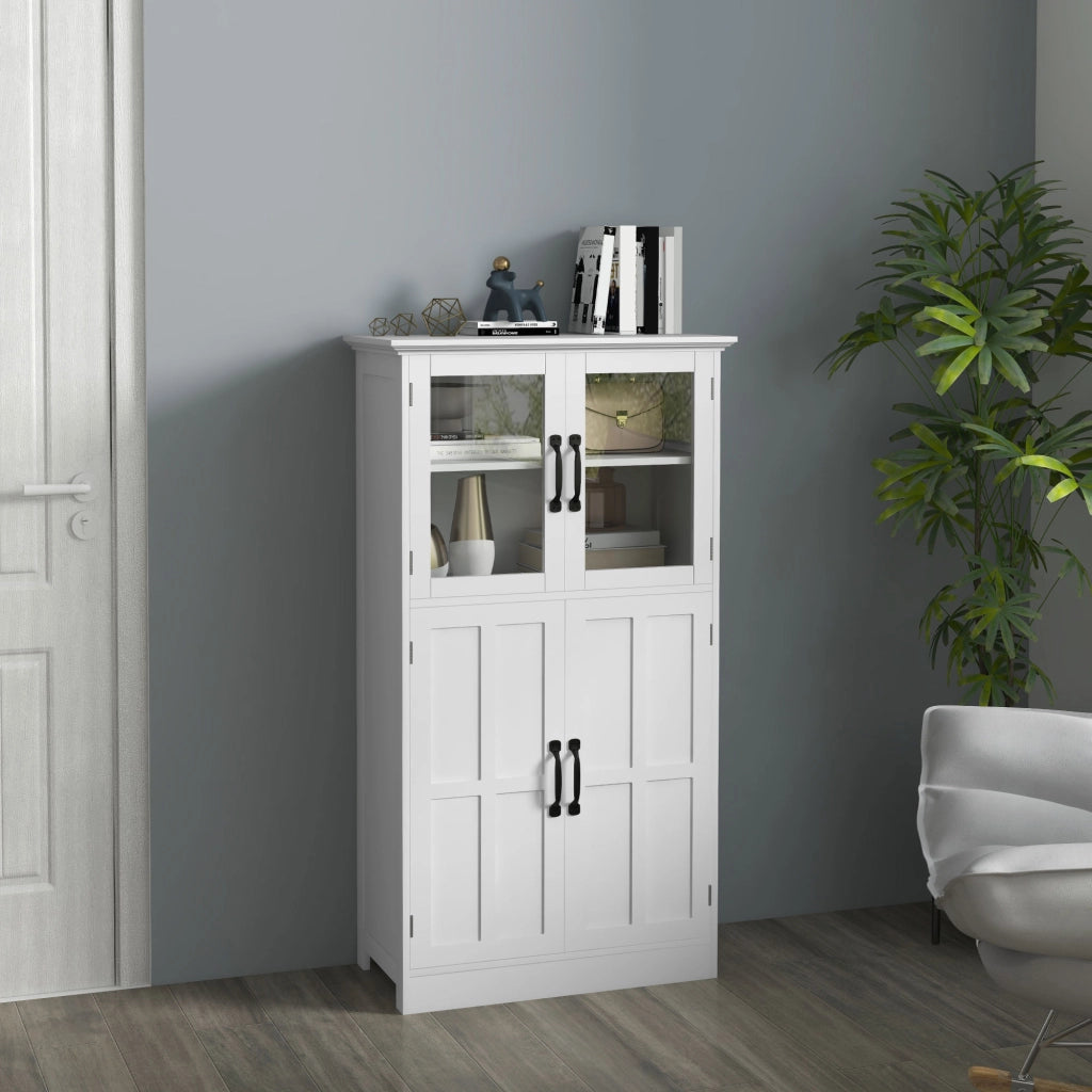 Armadio cucina con ante in vetro e ripiani ¨C zephmum ¨C bianco 80x40x180