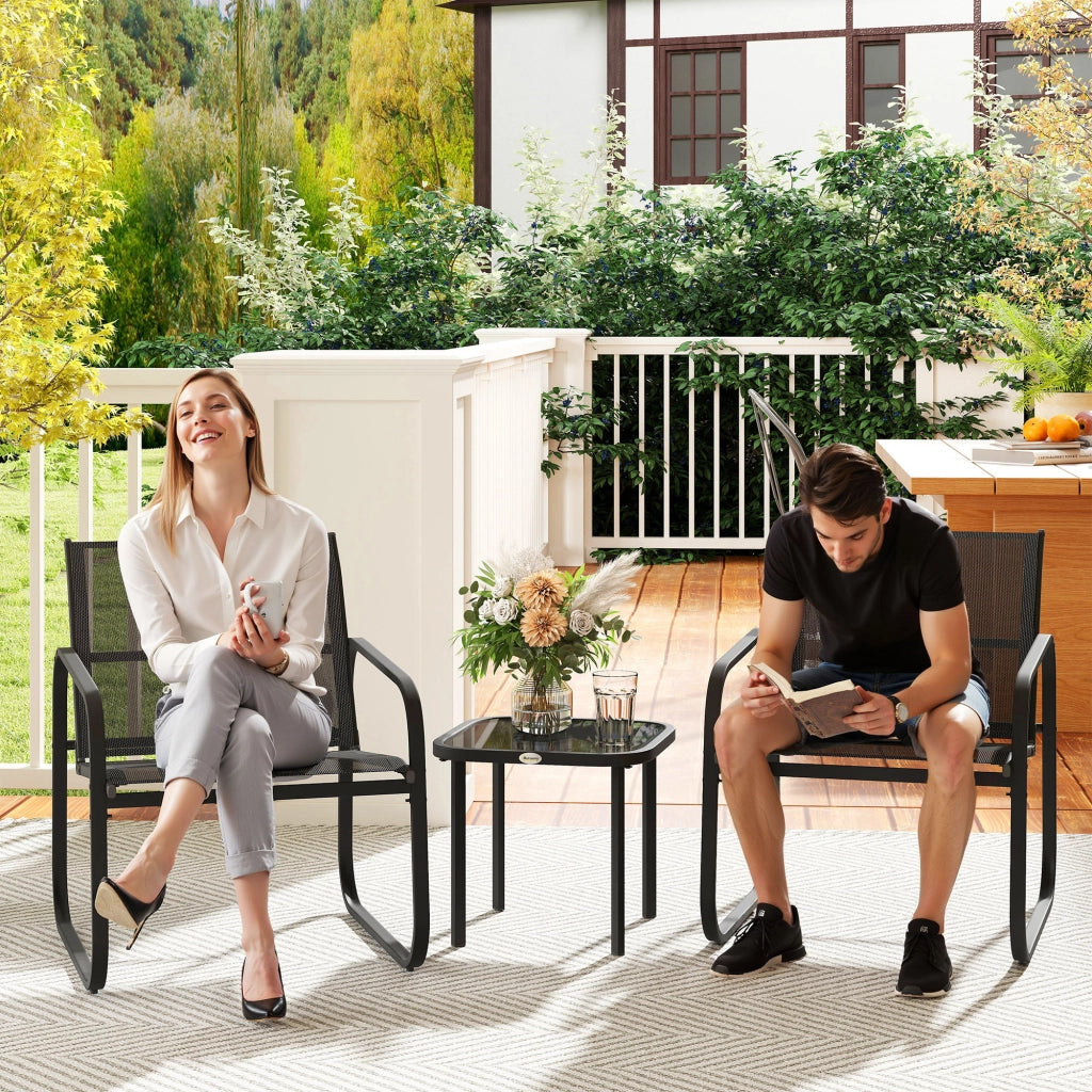 Set Bistrot Giardino 3 Pezzi ¨C Zephmum ¨C Nero, Metallo, Vetro
