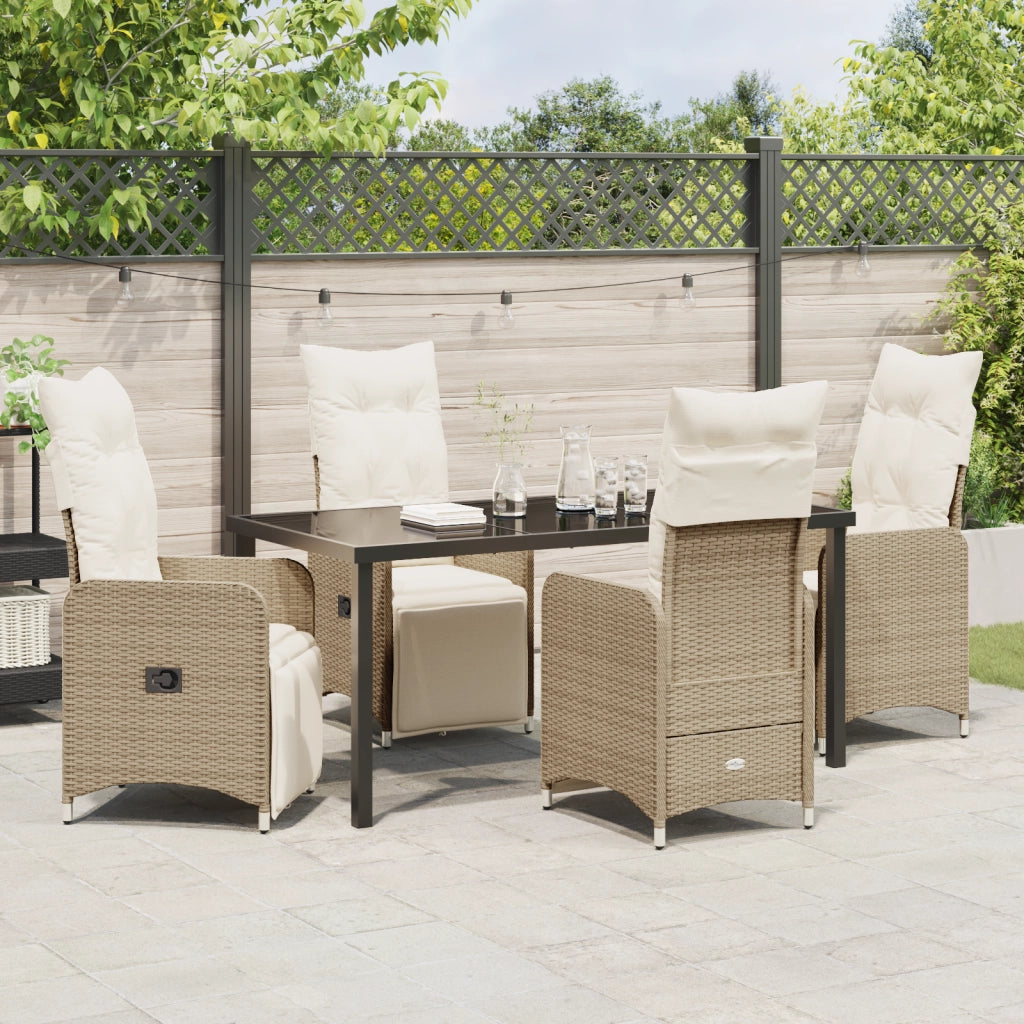 Set da pranzo da giardino 5 pezzi con cuscini Beige Polyrattan