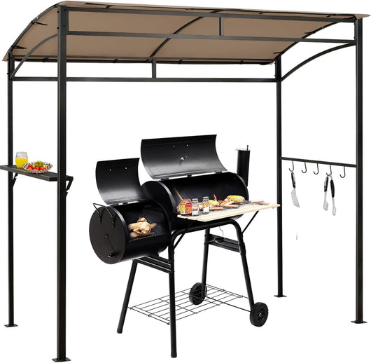 Gazebo per Barbecue, 216 x 134 x 211 cm, Pergola per BBQ con Ripiano Portaoggetti e 5 Ganci, Struttura Robusta in Metallo, per Giardino Cortile e Spiaggia