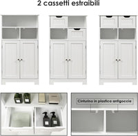 Armadietto Terra da Bagno Mobile Autoportante, Mobiletto Ufficcio Multiuso, con Cassetti e Ripiani, Ampio Spazio, Legno (Bianco)