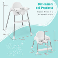 4 in 1 Seggiolone Papa per Bambini, Seggiolone per Neonati con Doppio Vassoio Rimovibile a 2 Posizioni, Cintura di Sicurezza e Poggiapiedi, per Bambini 6-36 Mesi (Bianco)