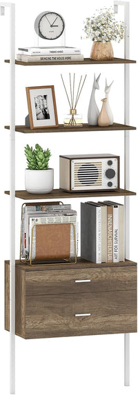 Libreria a Scala 184 cm, Scaffale da Parete a 6 Ripiani con 2 Cassetti e Struttura in Metallo, Ripiano Espositivo Aperto Moderno per Soggiorno Studio Ufficio, 60 x 30 x 184 cm (Naturale)