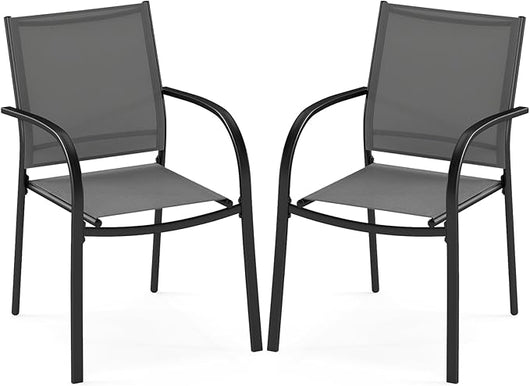Set di 2 Sedie da Giardino, Sedie da Pranzo Impilabili in Metallo, con Seduta e Schienale Traspiranti, Poltrona Esterno per Giardino Piscina Balcone, Portata 150 kg