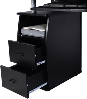 Scrivania Salvaspazio, Scrivania con Cassetti, Vassoio per Tasteriera, Ripiani e Porta Stampante, Scrivania Porta PC per Ufficio e Studio, 120 x 55 x 76 cm, Portata 60 kg (Nero)