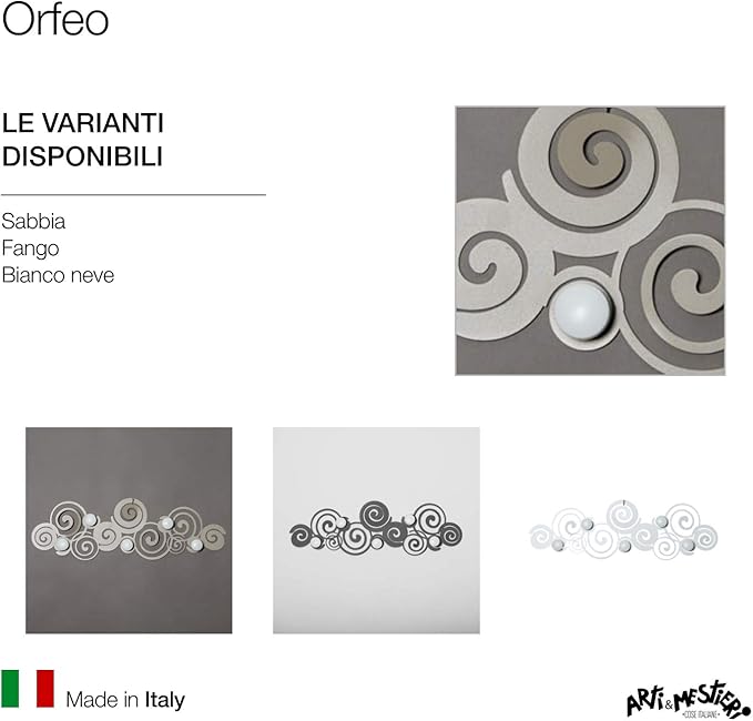 Appendiabiti Orfeo Sabbia da parete con 6 ganci in acciaio, design originale e salvaspazio per casa e bagno, made in Italy