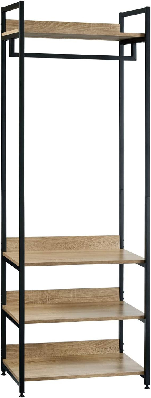 Stand Appendiabiti con Ripiani Attaccapanni per Cameretta Guardaroba con Scarpiera Scaffale Porta Abiti in Legno e Acciaio 60x40x170 cm