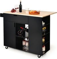 Carrello da Cucina con Cassetto, Carrello Servizio con Ripiano Aperto e Pieghevole, Carrello Multiuso con Ruote e Portasciugamani, 124x76x92 cm (Nero)