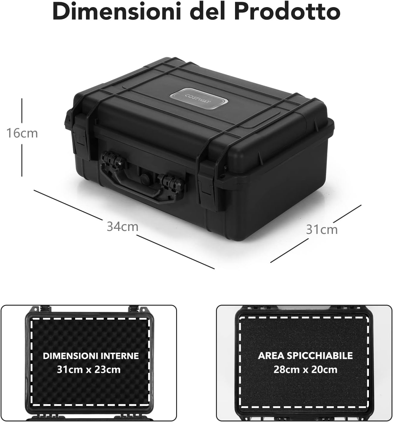 Valigetta per Macchina Fotografica Impermeabile, Custodia per Fotocamera con inserto in Schiuma Personalizzabile, Impermeabile IP66 e Antipolvere (34 x 31 x 16 cm)