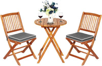Set Tavolino e Sedie da Girdino Pieghevole, Set da Bistro 3 Pezzi in Legno di Acacia, con Cuscino, Set di Mobili da Esterno, Tavolino Portato 80kg, Sedie Portate 160kg (Cuscino Grigio)