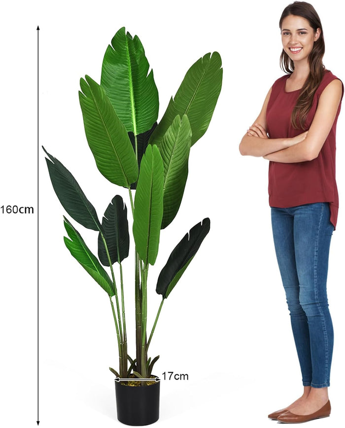 Pianta Finta da Interno da 160 cm, Palma Tropicale Artificiale in Vaso con Tronco Resistente e Foglie Realistiche, Pianta Artificiale da Interno ed Esterno