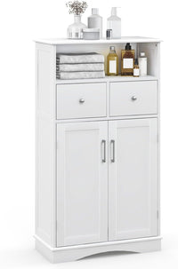 Armadio da Terra con 2 Porte, Mobile da Bagno con 2 Cassetti e 2 Ripiani Regolabili, Mobiletto Multifunzionale per Bagno Cucina e Soggiorno, 60x30x108 cm (Bianco)