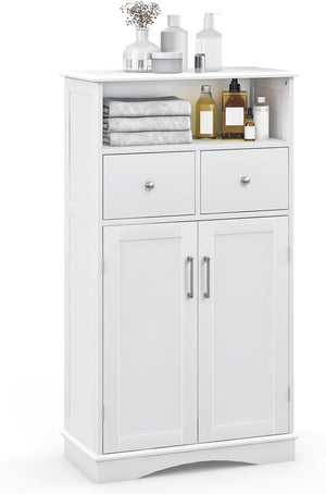 Armadio da Terra con 2 Porte, Mobile da Bagno con 2 Cassetti e 2 Ripiani Regolabili, Mobiletto Multifunzionale per Bagno Cucina e Soggiorno, 60x30x108 cm (Bianco)