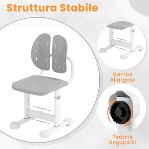 Sedia per Bambini 3+ Anni, Poltrona Ergonomica con Doppi Supporti Dorsali e Seduta Traspirante e Struttura in Metallo Resistente, Sedia Regolabile in Altezza per Camera da Letto (Grigio)