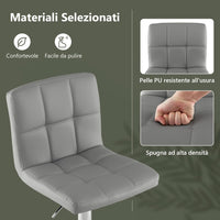 Sgabello Regolabile in Altezza in Ecopelle, Sgabello Cucina Girevole a 360° con Poggiapiedi e Base Metallica Antiscivolo, Sedia Portata 150 kg per Sala da Pranzo e Penisola Cucina (Grigio,1)