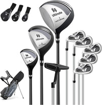Set Completo di Mazze da Golf per Mancini da Uomo, Borsa Portatile con Supporto e Cappuccio Antipioggia, Include Driver 1 da 460CC, Fairway 3, Ibrido 4, Ferri 6, 7, 8, 9, P e Putter (Grigio)