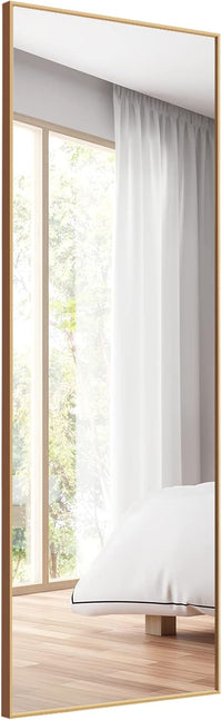 2 in 1 Specchio Lungo da Parete, Specchio a Figura Intera con Telaio Rettangolare in Alluminio e Vetro Antiesplosione, Specchio da Terra per Ingresso Bagno, 56 x150 cm (Oro)